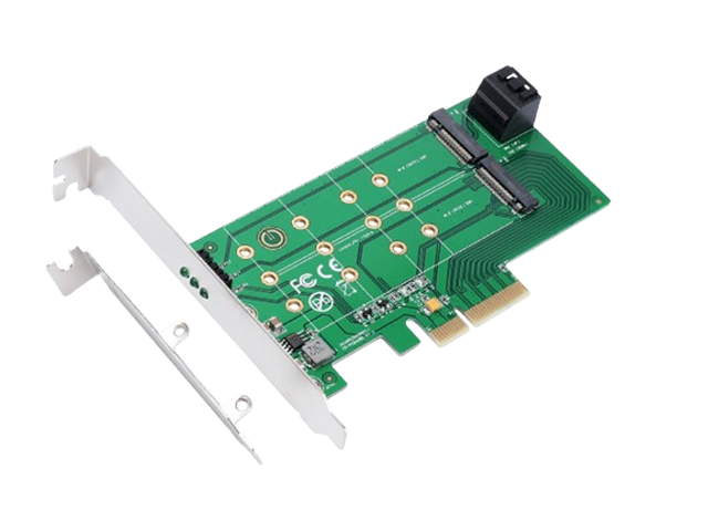 PCIex4转NGFF(PCIe) SSD+SATA转2xNGFF(SATA)适配卡，IO-PCE4X-2B1M