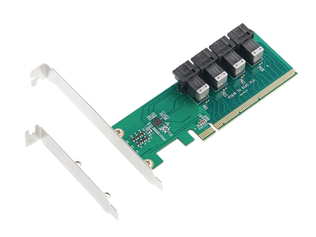 PCIe Gen3 x16 转 4口Mini SAS HD(SFF-8643) 扩展卡,IO-PCET4U2-4U