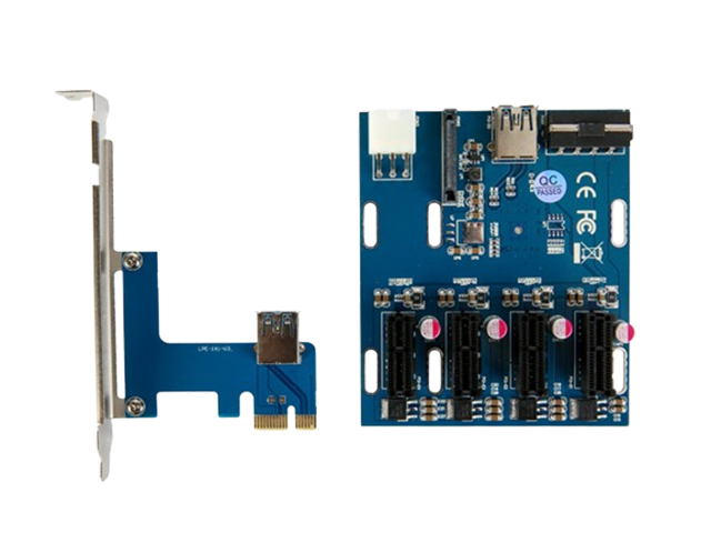PCIe1x转一拖4口PCIe1x接口扩展卡，IO-PCETO4X1