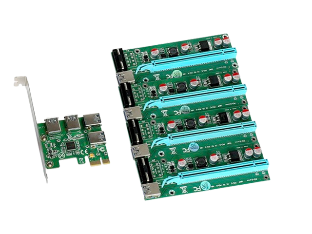 PCIe1X转16X延长线USB 3.0转接卡 （PCIe一转四扩展卡），IO-PCETO4X16