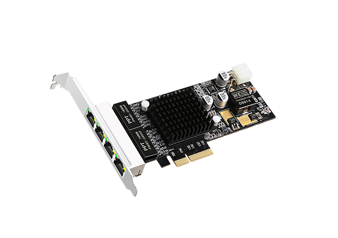 乐扩PCIe转4口千兆802.3at PoE 服务器网卡,Intel i350芯片
